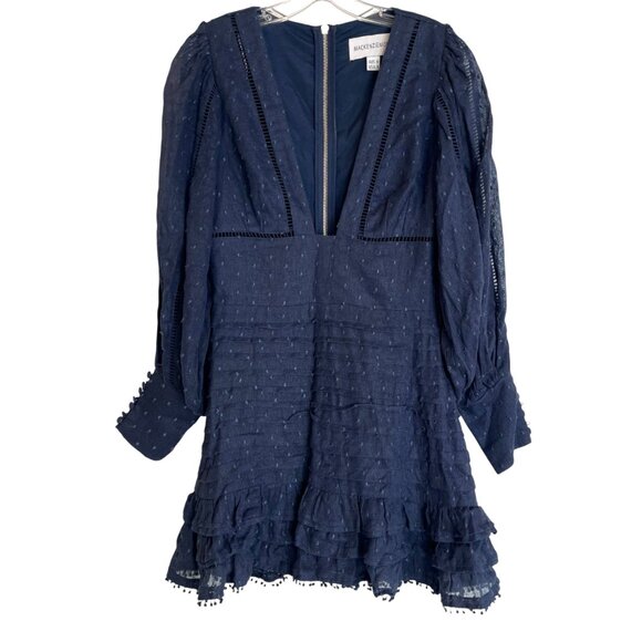 "Clearance" Mackenzie Mode Mariposa Navy Swiss Dot Ramie Ruffled Mini Dress Sz 4 - Picture 8 of 12